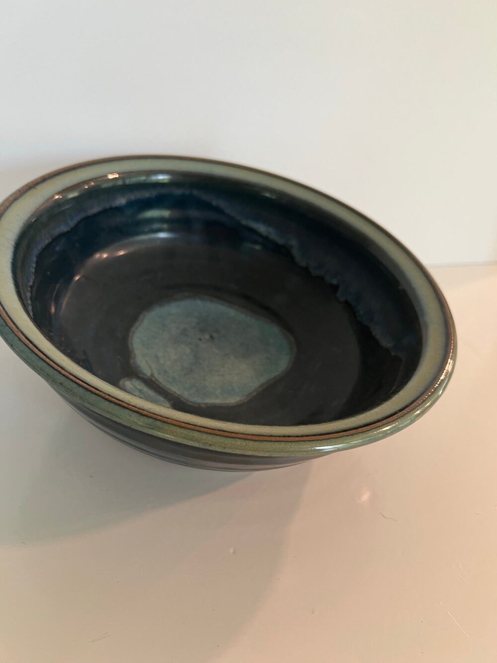 Vintage Signed Abreu's Studio Glazed Pottery Decorative Serving Bowl Blue JL